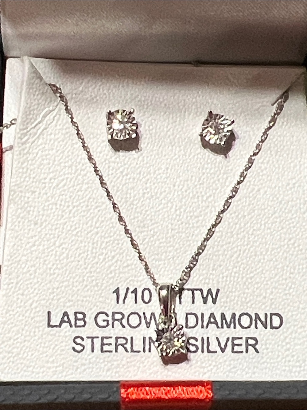 Sterling Silver Lab-Grown Diamond Pendant & Stud Earrings - White